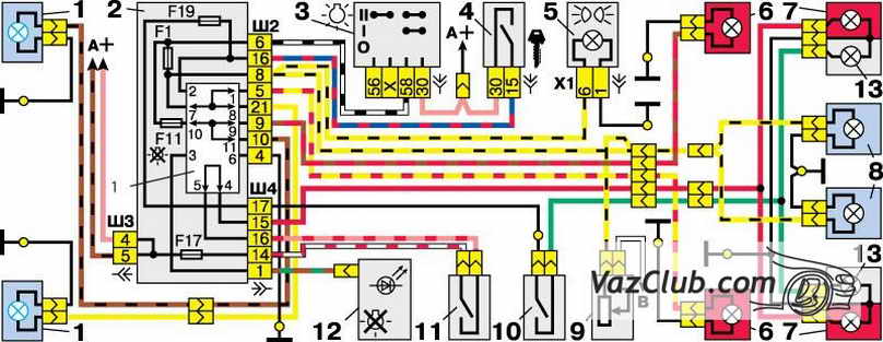 схема включения освещения ваз 2110, ваз 2111, ваз 2112