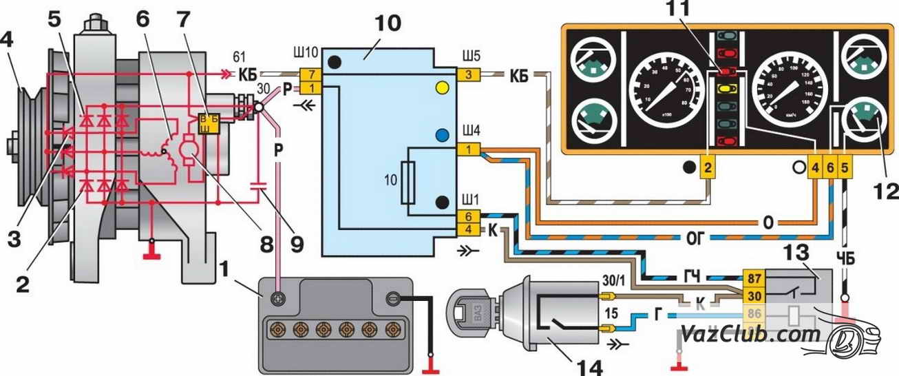 схема соединений системы генератора лада классика