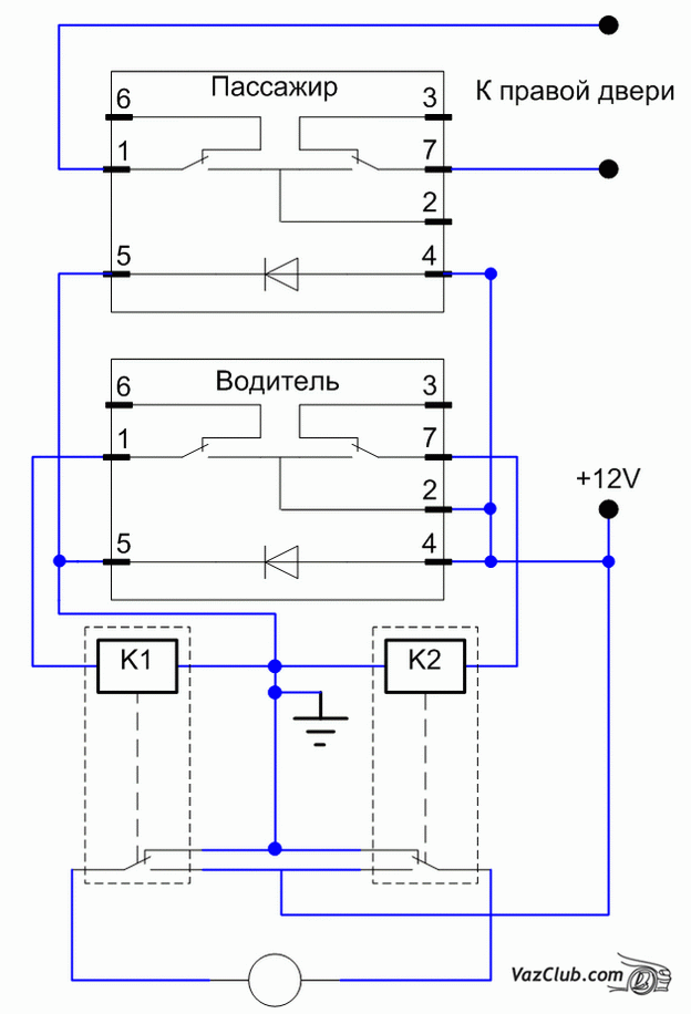 схема подключения стеклоподъемника водительской двери ваз 2105