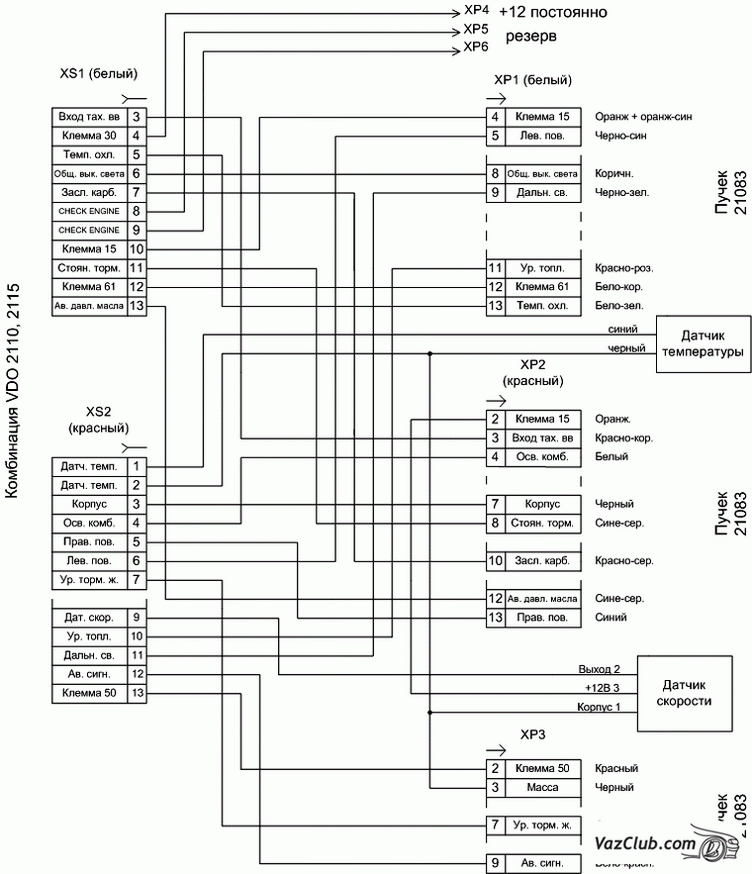 схема подключения комбинации приборов ваз 2109 ваз 2108