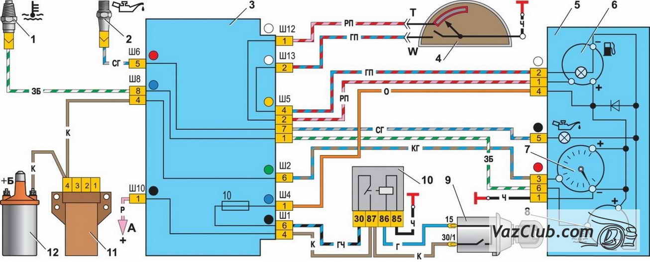 схема включения контрольных приборов ваз 2104