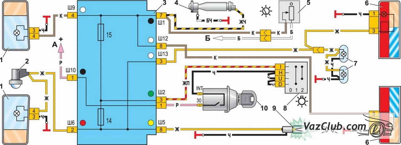 схема включения наружного освещения ваз 2107, ваз 2105, ваз 2104