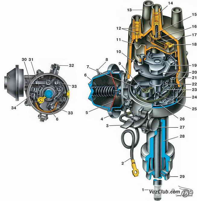 регулировка распределителя зажигания ваз 2107, ваз 2105, ваз 2104