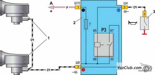 схема включения звуковых сигналов ваз 2107, ваз 2105, ваз 2104