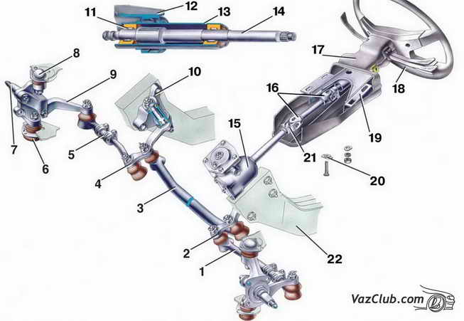 сборка и разборка верхнего вала рулевого управления ваз 2107, ваз 2105, ваз 2104