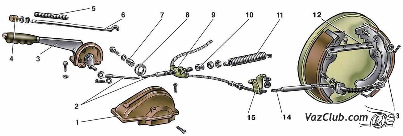 установка деталей стояночного тормоза ваз 2107, 2105, 2104