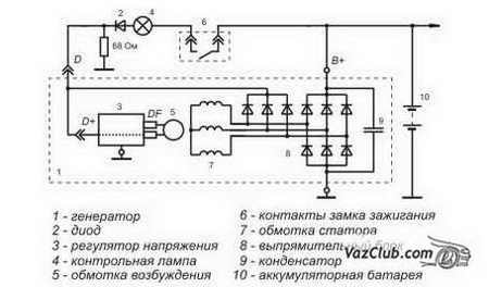 схема подключения генератора ваз 2107